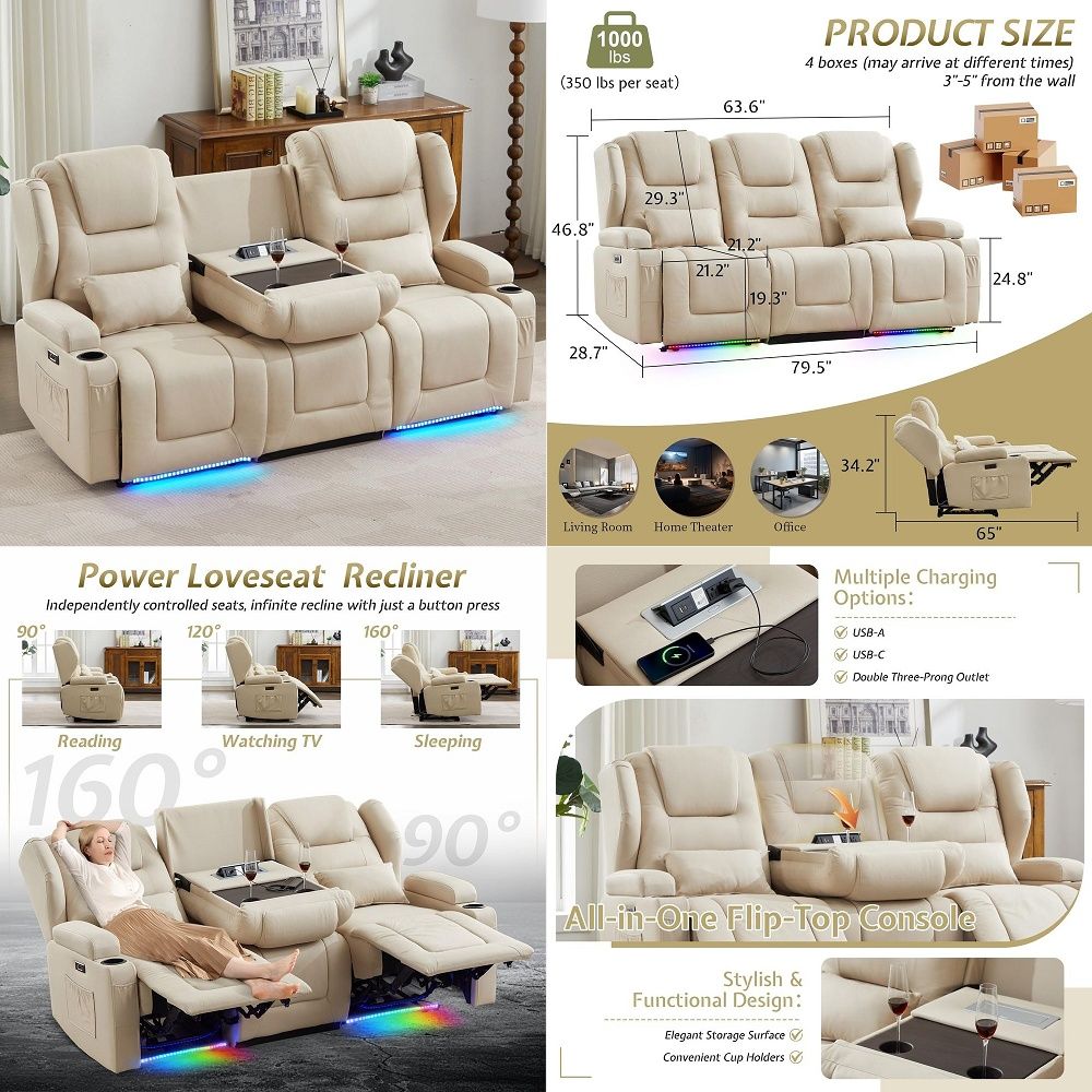Home Cinema Led - Canapé inclinable Power Loveseat avec dossier