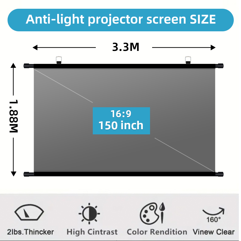Home Cinema Projector Screen - Écran de projection anti-lumière 150 pouces